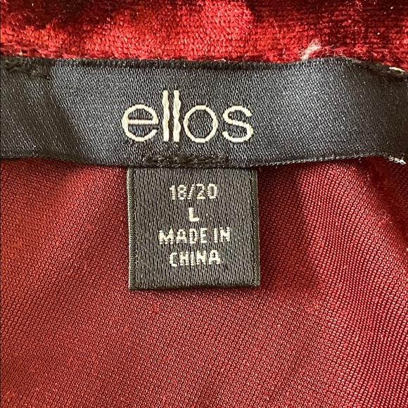 Ellos Crushed Velvet Bell Sleeve Top Red Wine Size 18/20 Stretch Mock Neck Y2K - Picture 7 of 9